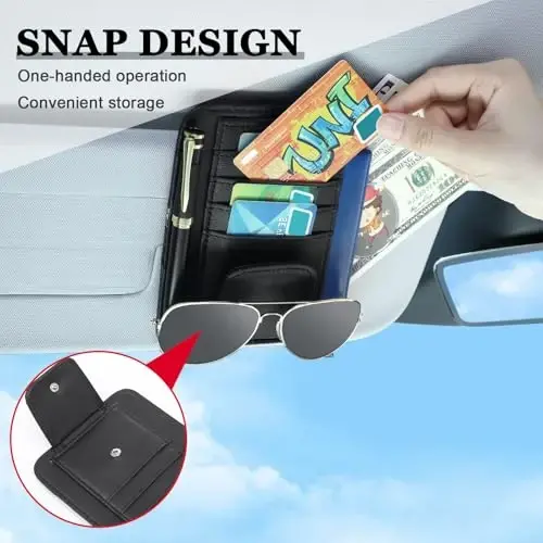 BOAO 2 Packs Car Sun Visor Organizer, Sunglasses Holders for Car Sun Visor PU Auto Interior Accessories Storage Travel Document Holder with Multi Pocket (6.1 x 4.93 Inches, Black) - 4