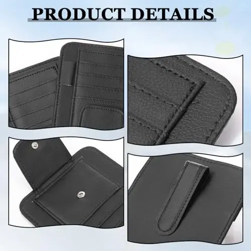 BOAO 2 Packs Car Sun Visor Organizer, Sunglasses Holders for Car Sun Visor PU Auto Interior Accessories Storage Travel Document Holder with Multi Pocket (6.1 x 4.93 Inches, Black) - 5