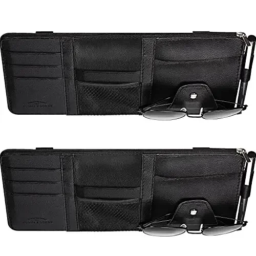 Boao 2 Packs Car Sun Visor Organizer, Sunglasses Holders for Car Sun Visor PU Auto Interior Accessories Storage Travel Document Holder with Multi Pocket (Black, 12.2 x 6.1 Inches) - BOAO