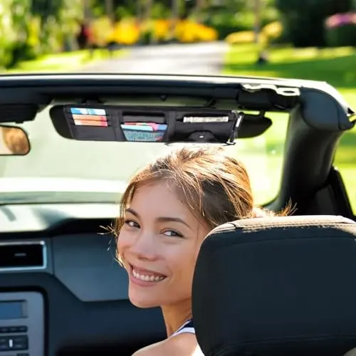 Boao 2 Packs Car Sun Visor Organizer, Sunglasses Holders for Car Sun Visor PU Auto Interior Accessories Storage Travel Document Holder with Multi Pocket (Black, 12.2 x 6.1 Inches) - 1