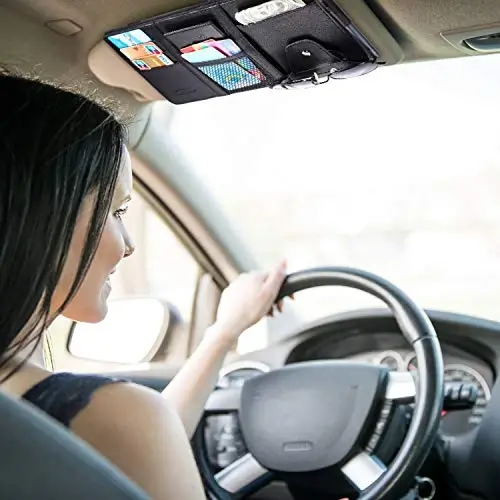 Boao 2 Packs Car Sun Visor Organizer, Sunglasses Holders for Car Sun Visor PU Auto Interior Accessories Storage Travel Document Holder with Multi Pocket (Black, 12.2 x 6.1 Inches) - 4