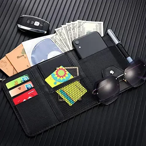 Boao 2 Packs Car Sun Visor Organizer, Sunglasses Holders for Car Sun Visor PU Auto Interior Accessories Storage Travel Document Holder with Multi Pocket (Black, 12.2 x 6.1 Inches) - 2