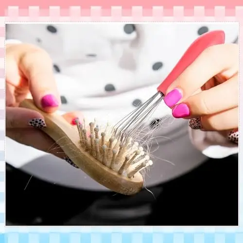 Boao 2'li Saç Fırçası Temizleme Aleti Tarak Seti 2'si 1 Arada Mini Saç Fırçası Kir Sökücü Metal Tel Tırmık ile Toz Giderme için Ev ve Salon Kullanımı (Pembe ve Gri) - 12