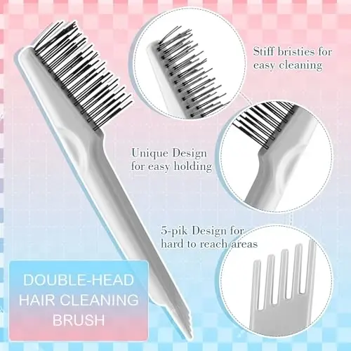 Boao 2'li Saç Fırçası Temizleme Aleti Tarak Seti 2'si 1 Arada Mini Saç Fırçası Kir Sökücü Metal Tel Tırmık ile Toz Giderme için Ev ve Salon Kullanımı (Pembe ve Gri) - 4