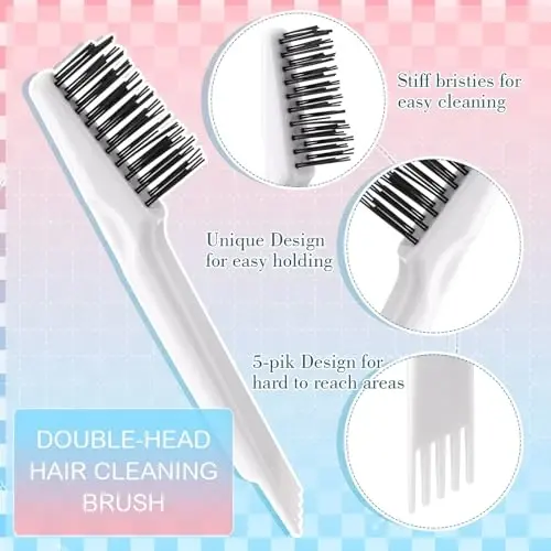Boao 2'li Saç Fırçası Temizleme Aleti Tarak Seti 2'si 1 Arada Mini Saç Fırçası Kir Sökücü Metal Tel Tırmık ile Toz Temizleme Ev ve Salon Kullanımı (Pembe ve Beyaz) - 4