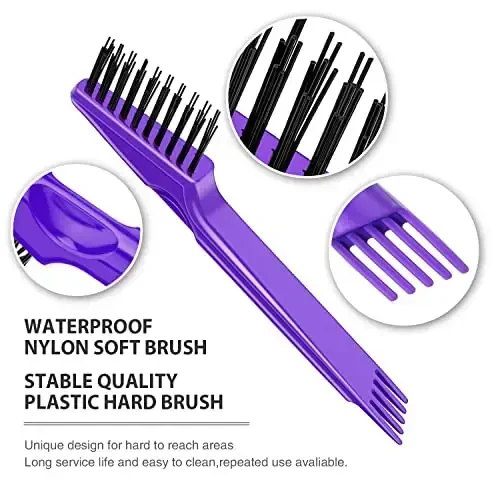 Boao 2 Pieces Hair Brush Cleaning Tool Comb Set Mini Hair Brush Dirt Remover with Metal Wire Rake for Removing Hair Dust Home and Salon Use(Pink and Purple) - 2