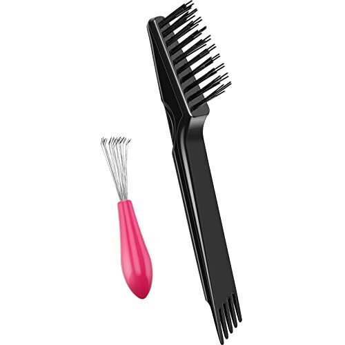 Boao 2 Pieces Hair Brush Cleaning Tool Comb Set Mini Hair Brush Dirt Remover with Metal Wire Rake for Removing Hair Dust Home and Salon Use(Pink and Black) - Boao