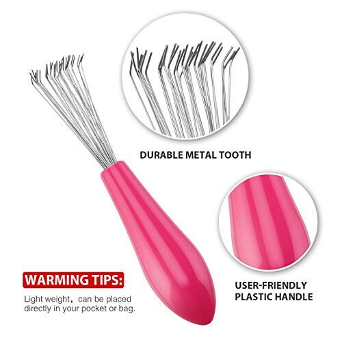 Boao 2 Pieces Hair Brush Cleaning Tool Comb Set Mini Hair Brush Dirt Remover with Metal Wire Rake for Removing Hair Dust Home and Salon Use(Pink and Black) - 4