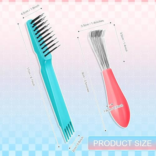 Boao 2 Pieces Hair Brush Cleaning Tool Comb Set Mini Hair Brush Dirt Remover with Metal Wire Rake for Removing Hair Dust Home and Salon Use(Pink and Green) - 3