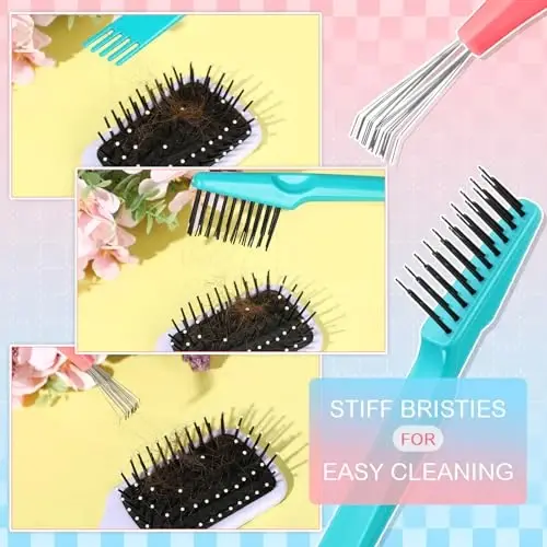 Boao 2'li Saç Fırçası Temizleme Seti Mini Saç Fırçası Kir Temizleyici Metal Telli Tarağıyla Saç Tozu Temizleme Ev ve Salon Kullanımı (Pembe ve Yeşil) - 2
