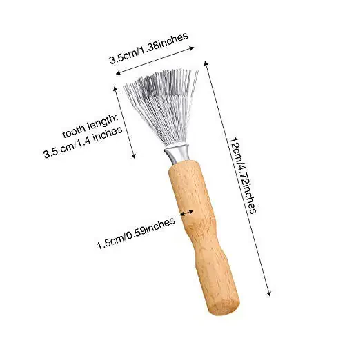 Boao Hair Brush Cleaner, 2 Pieces Mini Hair Dirt Remover Brush with Metal Wire Rake, Wooden Handle for Home and Salon Use (Handle with Groove) - 2