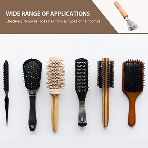 Boao Hair Brush Cleaner, 2 Pieces Mini Hair Dirt Remover Brush with Metal Wire Rake, Wooden Handle for Home and Salon Use (Handle with Groove) - 6