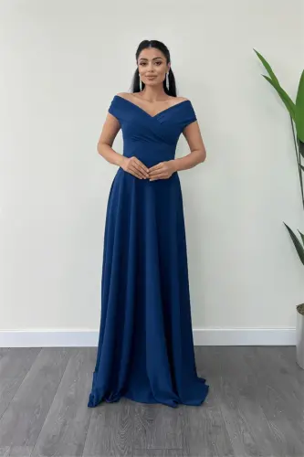 Boat Neck Flared Dress - Indigo - BÜYÜKBEDENIZ (1)
