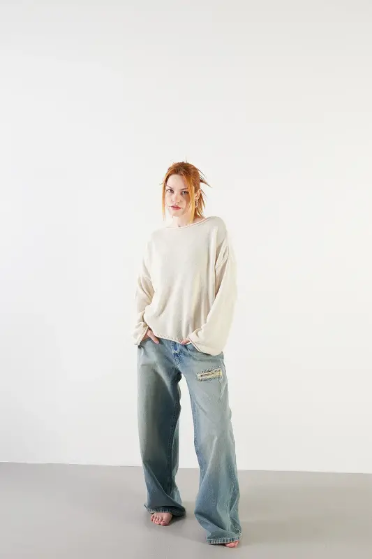 Boat Neck Knit Sweater K10237-a5-Stone - 1