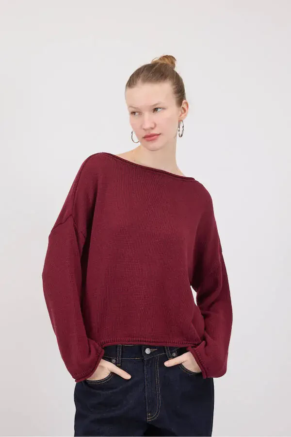 Boat Neck Knitted Sweater K10237-A5 - 1