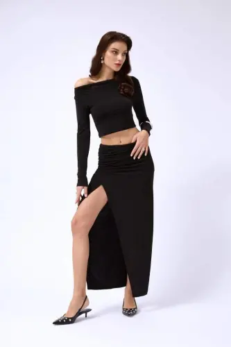 Boat Neck Long Sleeve Blouse - 3