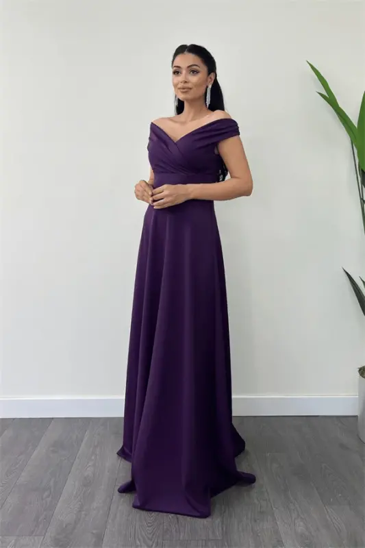 Boat Neck Maxi Dress - Eggplant Purple - 2