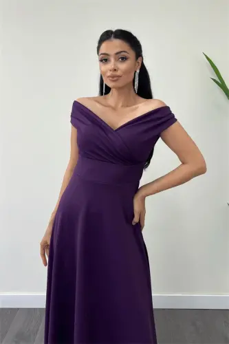 Boat Neck Maxi Dress - Eggplant Purple - 4