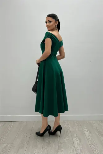 Boat Neck Midi Dress - Emerald Green - 5