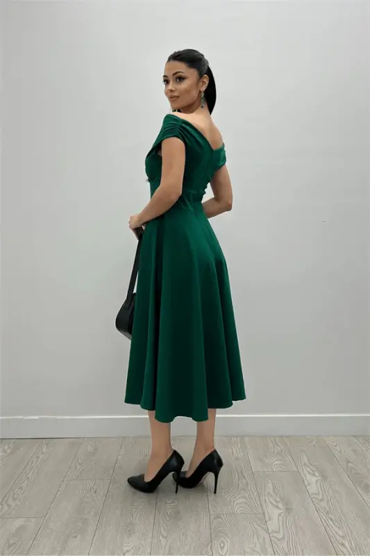 Boat Neck Midi Dress - Emerald Green - 5