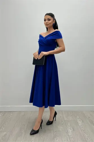 Boat Neck Midi Dress - Sax - BÜYÜKBEDENIZ (1)
