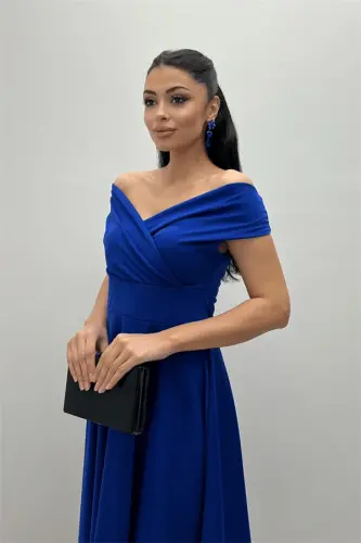 Boat Neck Midi Dress - Sax - 3