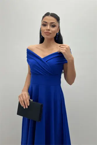 Boat Neck Midi Dress - Sax - 4