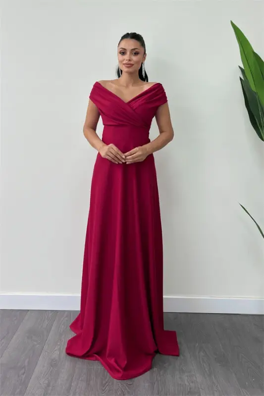 Boat Neck Oversized Dress - Burgundy - BÜYÜKBEDENIZ