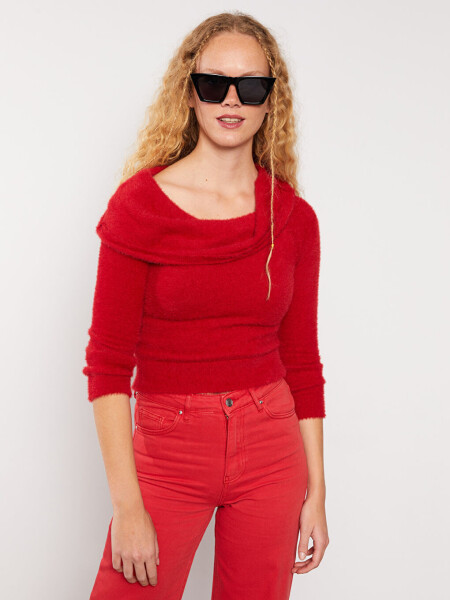 Boat Neck Plain Long Sleeve Women's Knit Sweater - 19