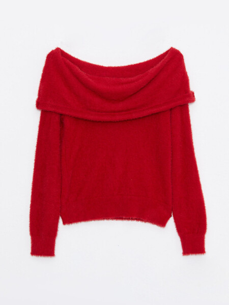 Boat Neck Plain Long Sleeve Women's Knit Sweater - 23