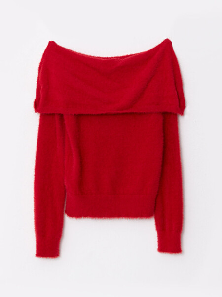 Boat Neck Plain Long Sleeve Women's Knit Sweater - 26