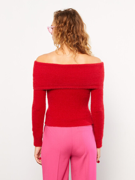 Boat Neck Plain Long Sleeve Women's Knit Sweater - 8