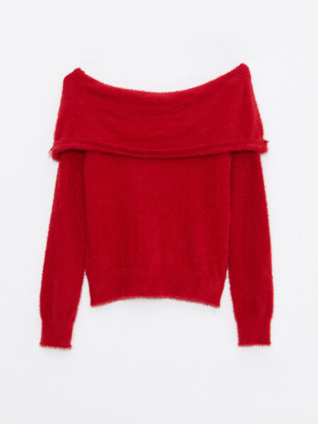 Boat Neck Plain Long Sleeve Women's Knit Sweater - 12