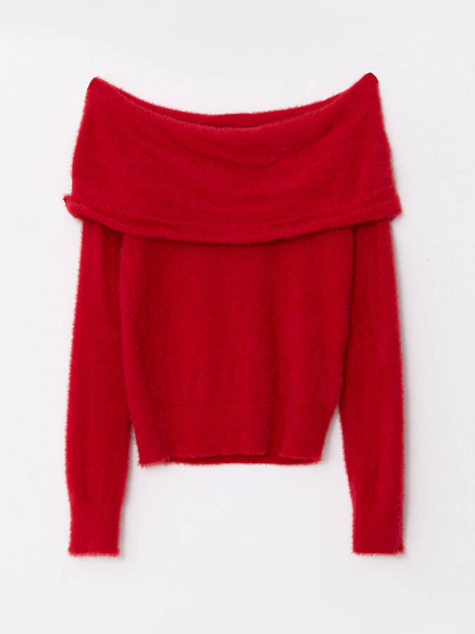 Boat Neck Plain Long Sleeve Women's Knit Sweater - 37