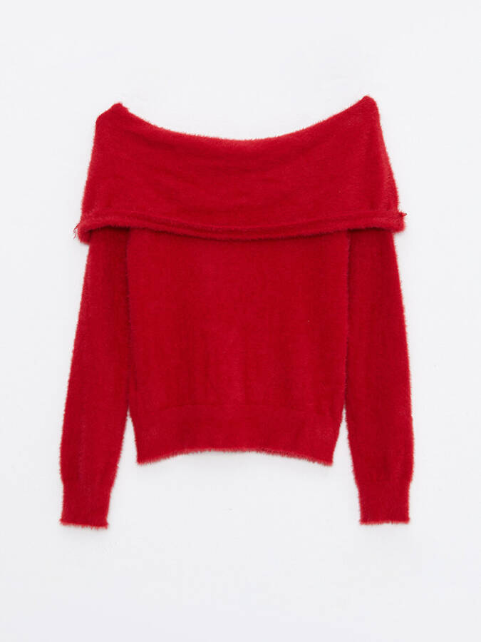 Boat Neck Plain Long Sleeve Women's Knit Sweater - 38