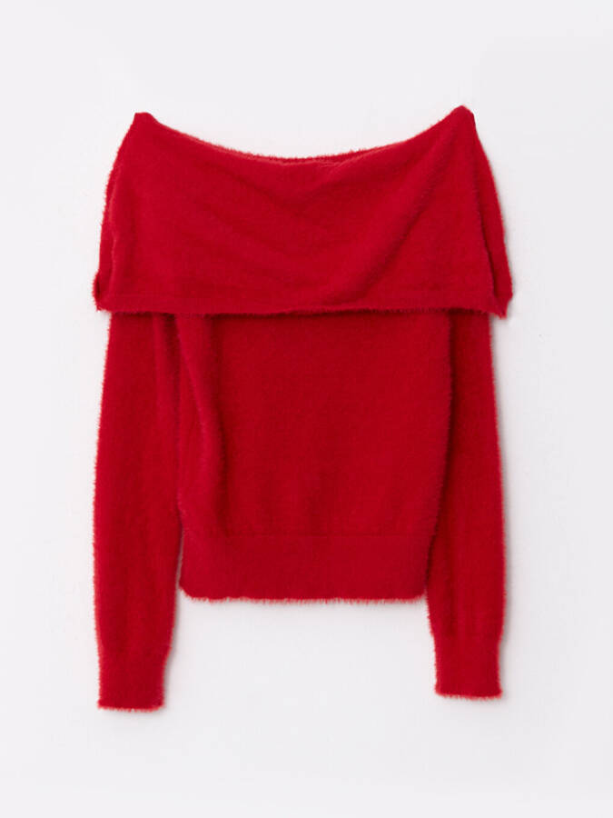 Boat Neck Plain Long Sleeve Women's Knit Sweater - 39