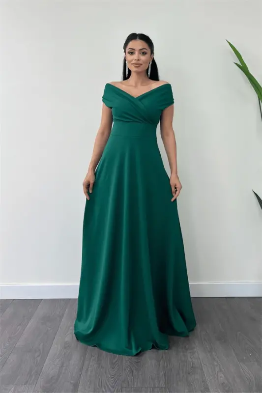 Boat Neck Plus Size Dress - Emerald Green - 1
