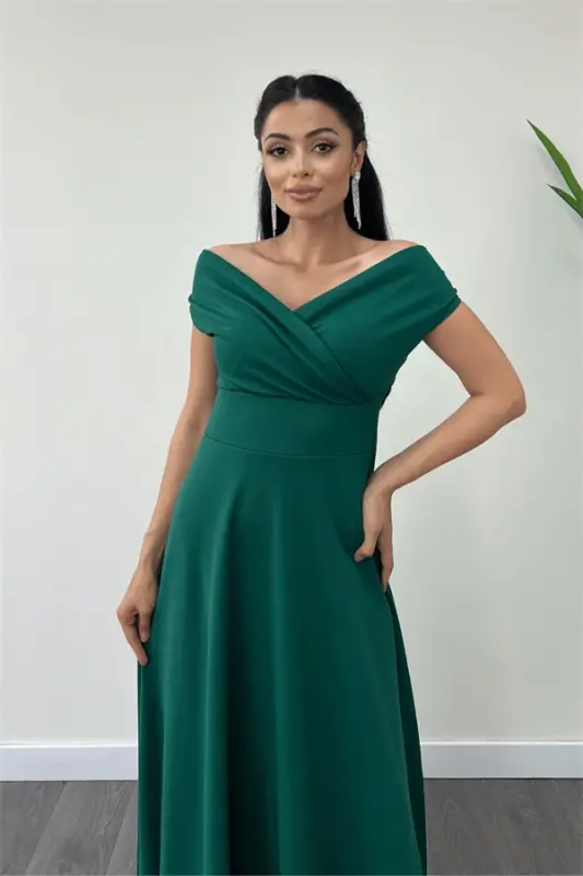 Boat Neck Plus Size Dress - Emerald Green - 2