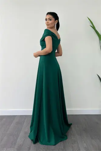 Boat Neck Plus Size Dress - Emerald Green - 4