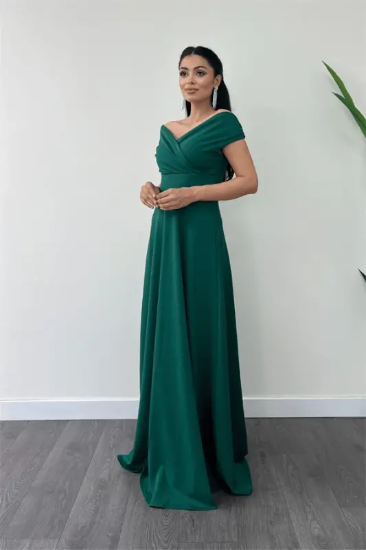 Boat Neck Plus Size Dress - Emerald Green - 5