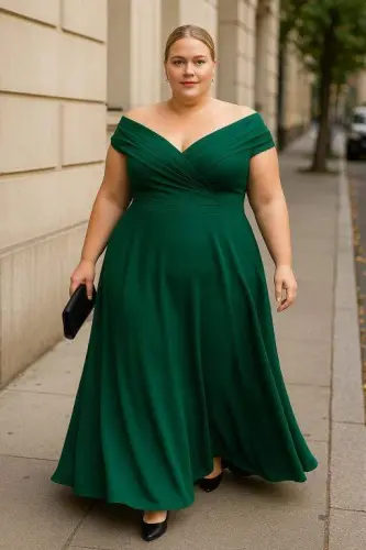 Boat Neck Plus Size Dress - Emerald Green - 6