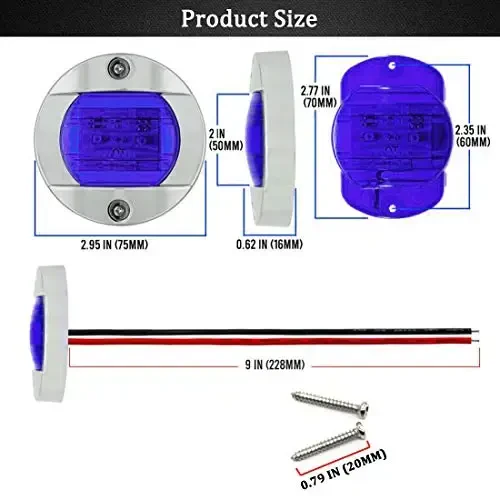Boaton LED tungi baliq ovlash chiroqlari - Bo'sh joy, paluba, qayiqlar uchun navigatsiya chiroqlari (ko'k) - 4