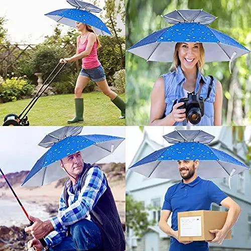 Bocampty Umbrella Hat, 37 inch Fishing Umbrella Hat Hands Free Foldable UV Protection Umbrella Cap Adjustable Headwear for Fishing Golf Camping Beach Gardening Sunshade Outdoor - 4