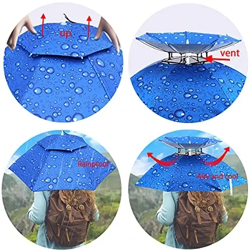 Bocampty Umbrella Hat, 37 inch Fishing Umbrella Hat Hands Free Foldable UV Protection Umbrella Cap Adjustable Headwear for Fishing Golf Camping Beach Gardening Sunshade Outdoor - 3