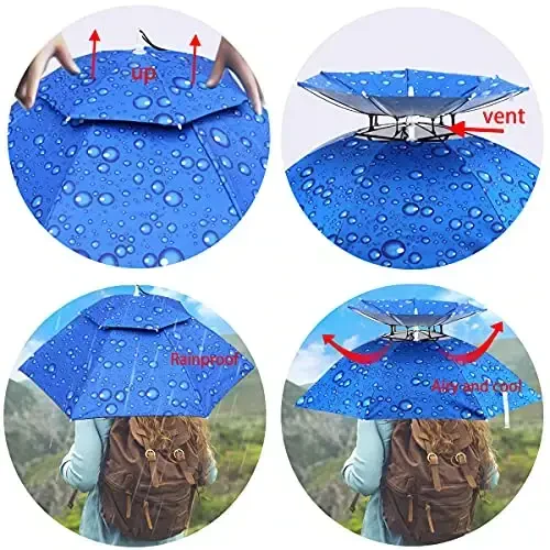 Bocampty Umbrella Hat, 37 inch Fishing Umbrella Hat Hands Free Foldable UV Protection Umbrella Cap Adjustable Headwear for Fishing Golf Camping Beach Gardening Sunshade Outdoor - 3
