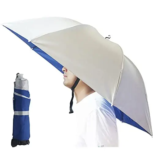 Bocampty Umbrella Hat, 37 inch Fishing Umbrella Hat Hands Free Foldable UV Protection Umbrella Cap Adjustable Headwear for Fishing Golf Camping Beach Gardening Sunshade Outdoor - 1