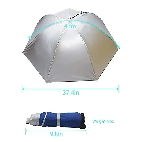 Bocampty Umbrella Hat, 37 inch Fishing Umbrella Hat Hands Free Foldable UV Protection Umbrella Cap Adjustable Headwear for Fishing Golf Camping Beach Gardening Sunshade Outdoor - 5