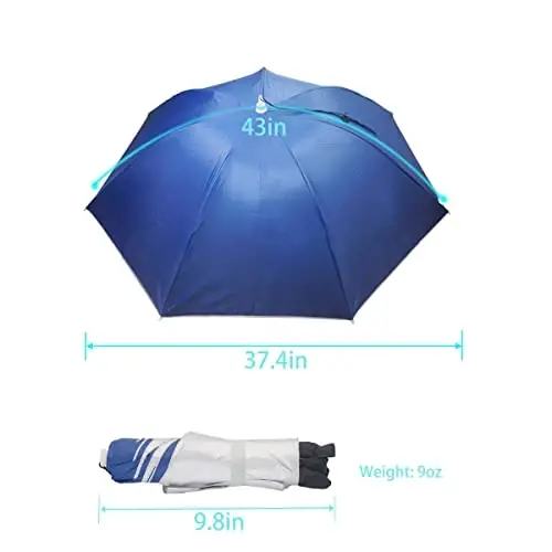 Bocampty Umbrella Hat, 37 inch Fishing Umbrella Hat Hands Free Foldable UV Protection Umbrella Cap Adjustable Headwear for Fishing Golf Camping Beach Gardening Sunshade Outdoor - 3