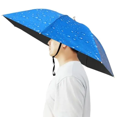 Bocampty Umbrella Hat, 37 inch Fishing Umbrella Hat Hands Free Foldable UV Protection Umbrella Cap Adjustable Headwear for Fishing Golf Camping Beach Gardening Sunshade Outdoor - BOCAMPTY