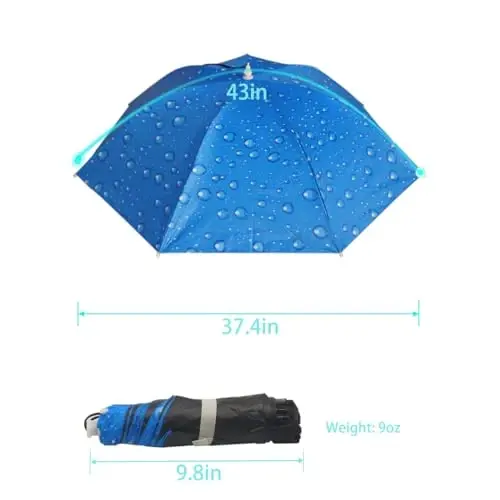 Bocampty Umbrella Hat, 37 inch Fishing Umbrella Hat Hands Free Foldable UV Protection Umbrella Cap Adjustable Headwear for Fishing Golf Camping Beach Gardening Sunshade Outdoor - 4